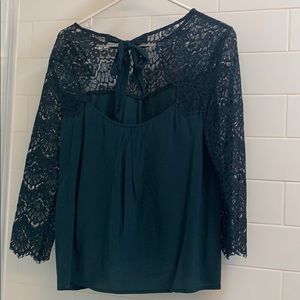 Sezane silk and lace green blouse